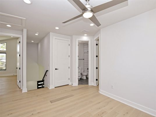 Bathroom, Empty room, Interior, Recessed Lighting, Wood Texture Flooring