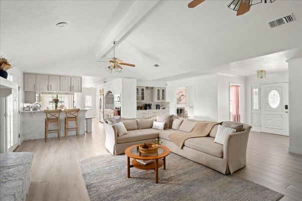 Interior, Kitchen, Living room, Recessed Lighting, Wood Texture Flooring