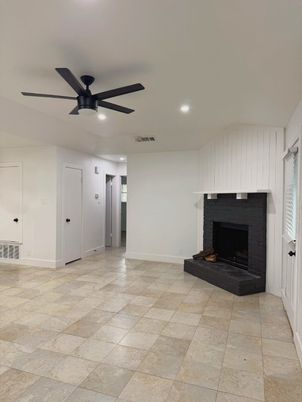 Empty room, Fireplace, Interior, Recessed Lighting