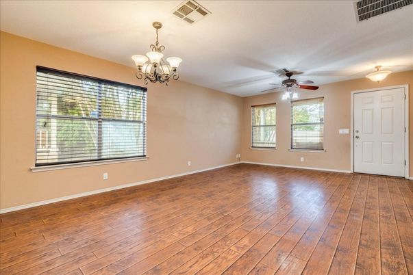 Chandelier, Empty room, Interior, Wood Texture Flooring