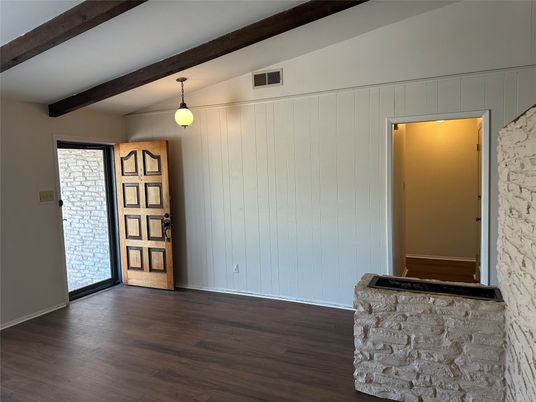 Empty room, Interior, Pendant Lights, Wooden Beams, Wood Texture Flooring