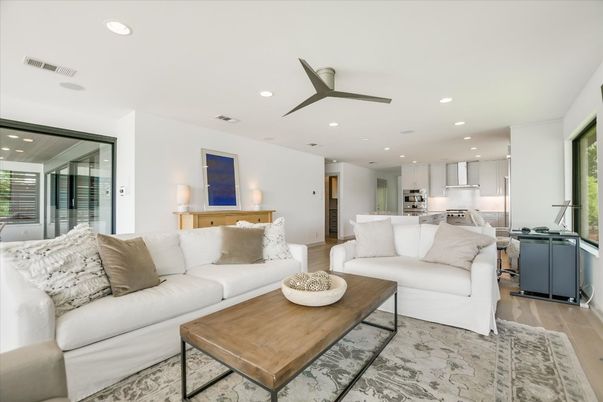 Interior, Kitchen, Living room, Recessed Lighting, Stainless Steel Appliances, Wood Texture Flooring