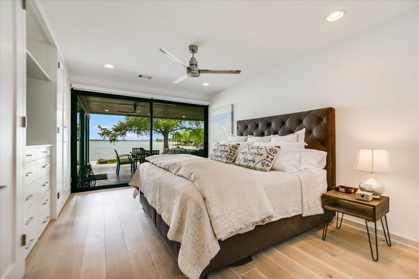 Bedroom, Interior, Recessed Lighting, Water, Wood Texture Flooring