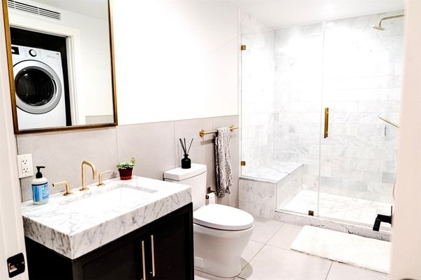 Bathroom, Glass Shower, Interior, Marble Walls