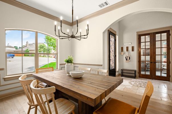 Chandelier, Dining room, Interior, Wood Texture Flooring