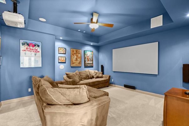 Interior, Living room, Projection Screen, Recessed Lighting, Theatre Room