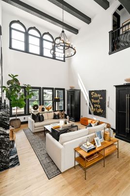 Chandelier, Fireplace, Interior, Living room, Pendant Lights, Wooden Beams, Wood Texture Flooring