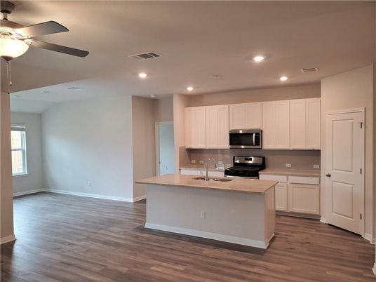 Interior, Kitchen, Recessed Lighting, Wood Texture Flooring