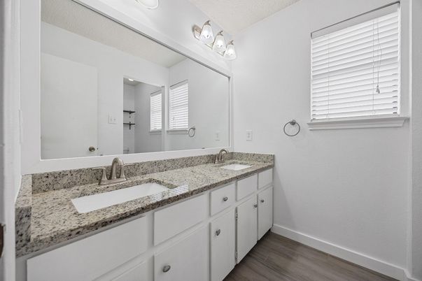 Bathroom, Dual Sink Vanities, Interior, Wood Texture Flooring