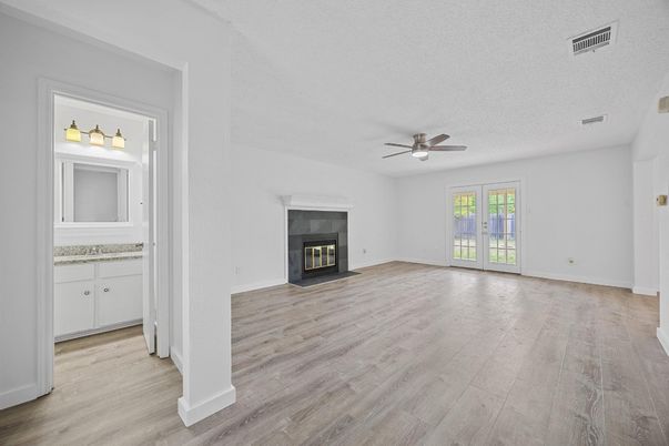 Empty room, Fireplace, Interior, Wood Texture Flooring