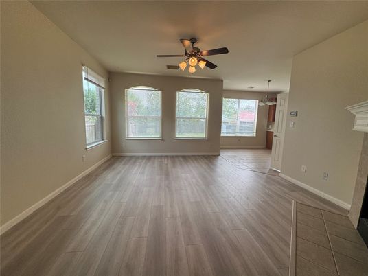 Empty room, Interior, Pendant Lights, Wood Texture Flooring