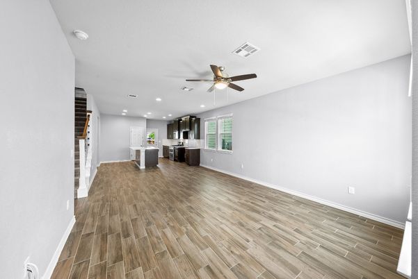 Empty room, Interior, Kitchen, Recessed Lighting, Wood Texture Flooring