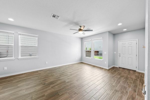 Empty room, Interior, Recessed Lighting, Wood Texture Flooring