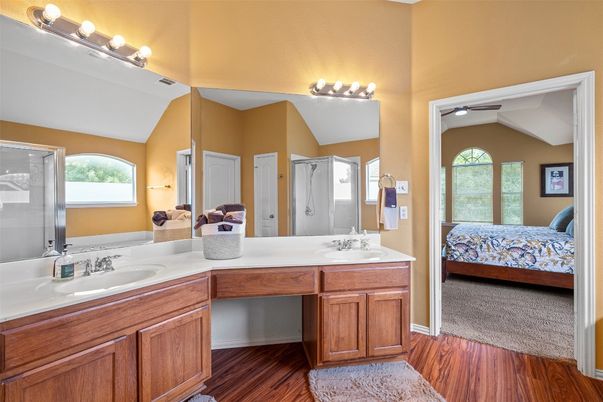 Bathroom, Bedroom, Dual Sink Vanities, Interior, Wood Texture Flooring