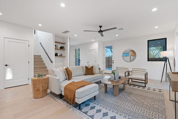 Interior, Living room, Recessed Lighting, Wood Texture Flooring
