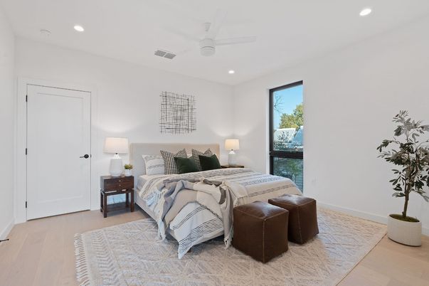 Bedroom, Interior, Recessed Lighting, Wood Texture Flooring