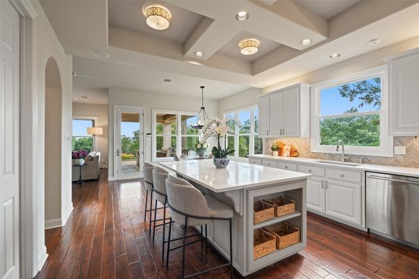Interior, Kitchen, Living room, Pendant Lights, Recessed Lighting, Stainless Steel Appliances, Wood Texture Flooring