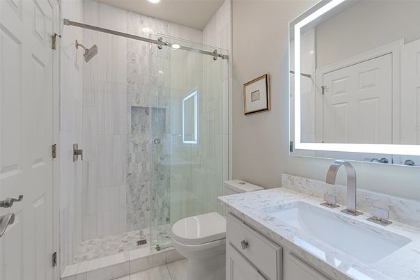 Bathroom, Glass Shower, Interior, Recessed Lighting