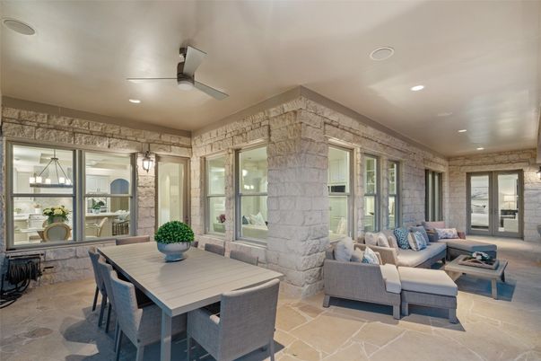 Dining room, Interior, Living room, Recessed Lighting, Stone Walls