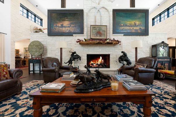Fireplace, Interior, Living room, Stone Walls, Wood Texture Flooring