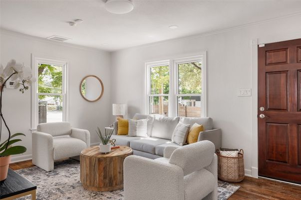 Interior, Living room, Recessed Lighting, Wood Texture Flooring