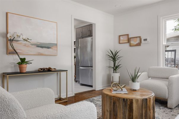 Interior, Kitchen, Living room, Stainless Steel Appliances, Wood Texture Flooring