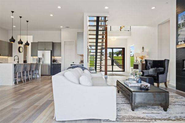 Interior, Kitchen, Living room, Pendant Lights, Recessed Lighting, Stainless Steel Appliances, Wood Texture Flooring