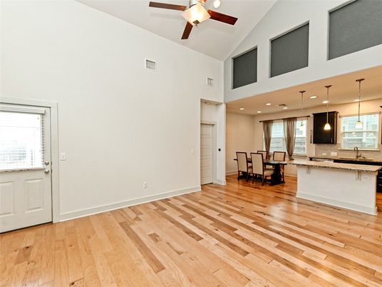 Dining room, Empty room, Interior, Pendant Lights, Recessed Lighting, Wood Texture Flooring