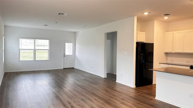 Empty room, Interior, Kitchen, Recessed Lighting, Wood Texture Flooring