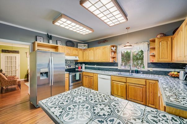 Interior, Kitchen, Pendant Lights, Stainless Steel Appliances, Wood Texture Flooring