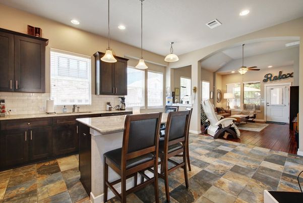 Interior, Kitchen, Pendant Lights, Recessed Lighting, Wood Texture Flooring