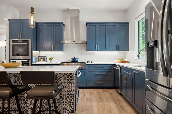 Interior, Kitchen, Pendant Lights, Stainless Steel Appliances, Wood Texture Flooring
