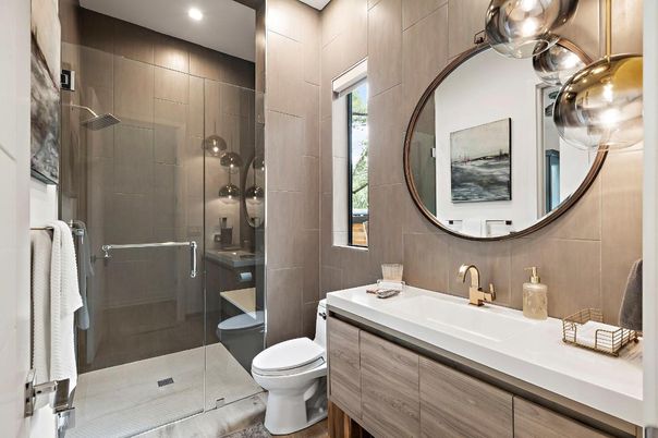 Bathroom, Glass Shower, Interior, Recessed Lighting