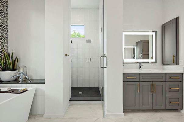 Bathroom, Dual Sink Vanities, Glass Shower, Interior, Marble