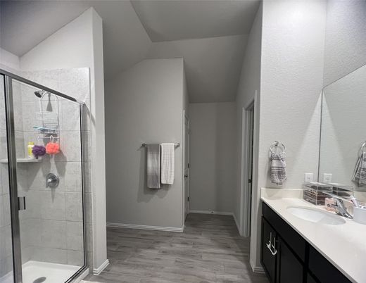 Bathroom, Glass Shower, Interior, Wood Texture Flooring