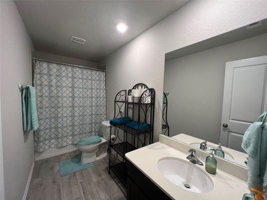 Bathroom, Interior, Recessed Lighting, Wood Texture Flooring
