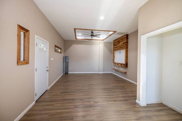 Empty room, Interior, Recessed Lighting, Wood Texture Flooring