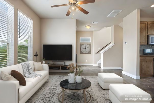 Interior, Kitchen, Living room, Recessed Lighting, Wood Texture Flooring