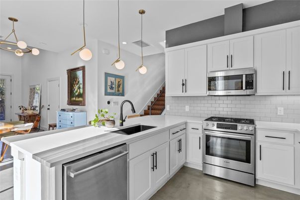 Interior, Kitchen, Pendant Lights, Recessed Lighting, Stainless Steel Appliances