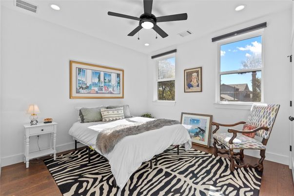 Bedroom, Interior, Recessed Lighting, Wood Texture Flooring