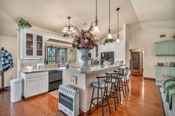 Interior, Kitchen, Pendant Lights, Wood Texture Flooring