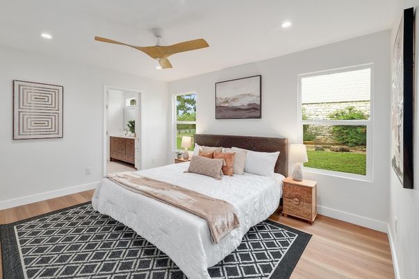 Bedroom, Interior, Recessed Lighting, Wood Texture Flooring