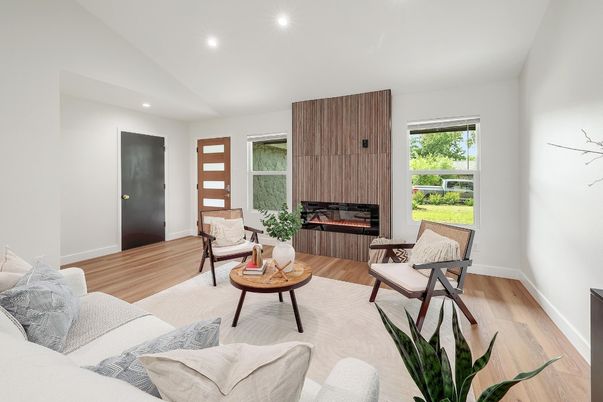 Interior, Living room, Recessed Lighting, Wood Texture Flooring