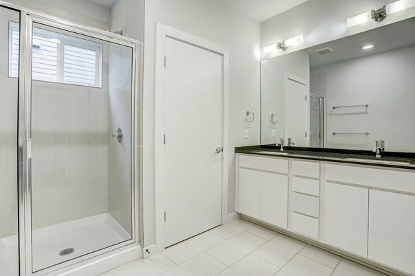 Bathroom, Dual Sink Vanities, Glass Shower, Interior, Recessed Lighting