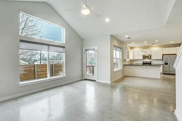 Empty room, Interior, Kitchen, Recessed Lighting, Stainless Steel Appliances