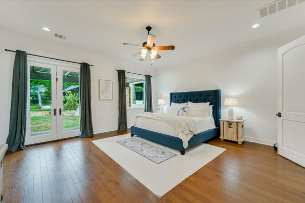 Bedroom, Interior, Recessed Lighting, Wood Texture Flooring