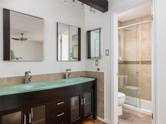 Bathroom, Dual Sink Vanities, Glass Shower, Interior