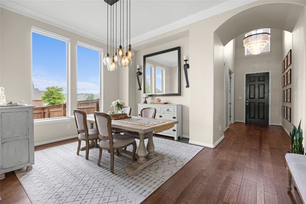 Chandelier, Dining room, Interior, Pendant Lights, Wood Texture Flooring
