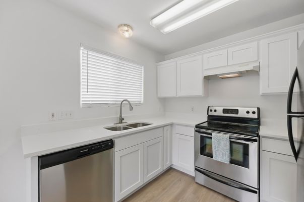 Interior, Kitchen, Stainless Steel Appliances, Wood Texture Flooring