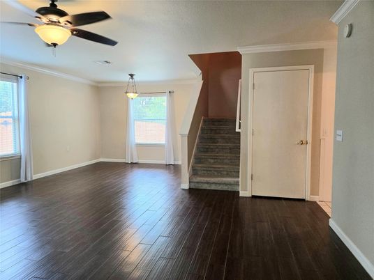 Empty room, Interior, Pendant Lights, Wood Texture Flooring
